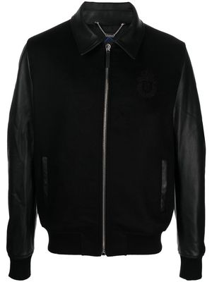 Billionaire leather-panel varsity bomber jacket - Black