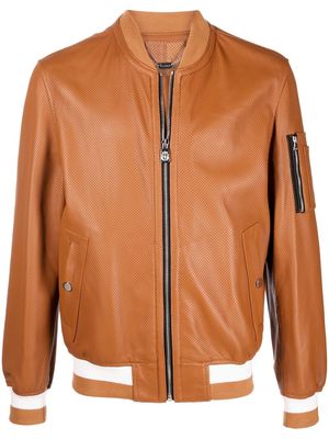 Billionaire leather striped bomber-jacket - Brown