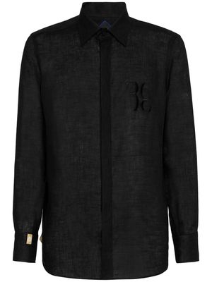 Billionaire logo-embroidered linen shirt - Black