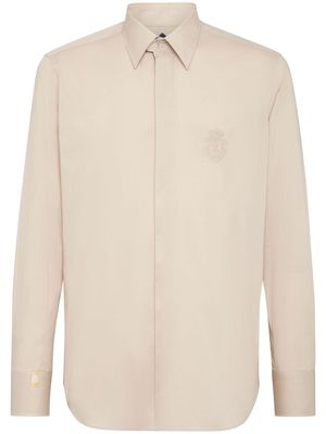 Billionaire logo-embroidered stretch-cotton shirt - Neutrals