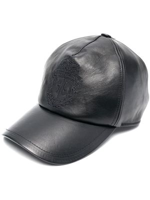 Billionaire logo-embroidery leather cap - Black