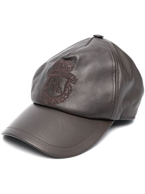 Billionaire logo-embroidery leather cap - Brown