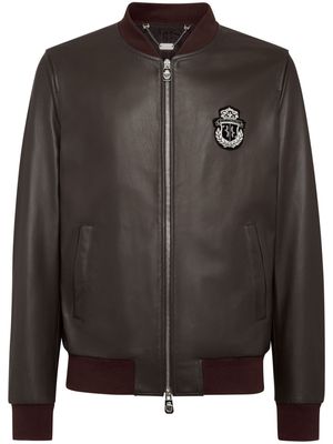 Billionaire logo-patch leather bomber jacket - Brown