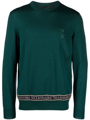 Billionaire LS logo-embroidered wool-silk jumper - Green