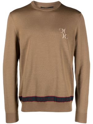 Billionaire LS logo-embroidered wool-silk jumper - Neutrals