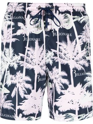 Billionaire palm tree-print drawstring swim shorts - Blue