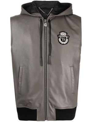 Billionaire sleeveless hooded leather zip vest - Grey