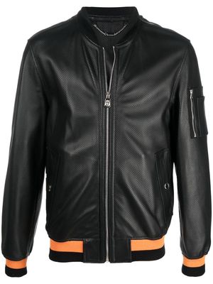 Billionaire stripe-detail leather bomber-jacket - Black