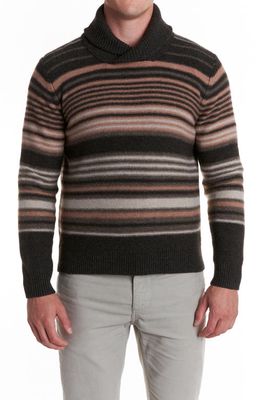 Billy Reid Eastwood Stripe Shawl Collar Yak Down & Wool Sweater in Charcoal/Mauve