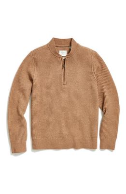 Billy Reid Fisherman Rib Half Zip Wool Sweater in Camel/Tan
