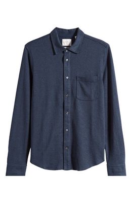 Billy Reid Hemp & Cotton Knit Button-Up Shirt in Carbon Blue