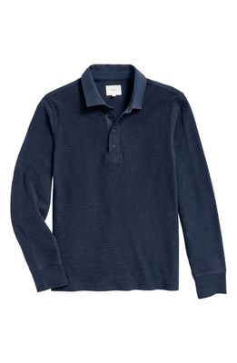 Billy Reid Long Sleeve Terry Cloth Rugby Polo in Carbon Blue