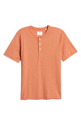 Billy Reid Men's Melange Stripe Short Sleeve Henley in Burnt Orange