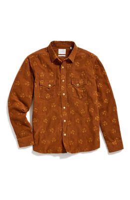 Billy Reid Pelican Leaf Pattern Corduroy Snap-Up Western Shirt in Billys Brown