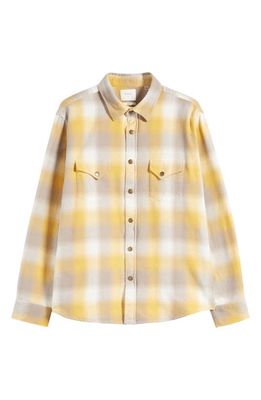 Billy Reid Plaid Flannel Snap-Up Western Shirt in Natural/Yellow