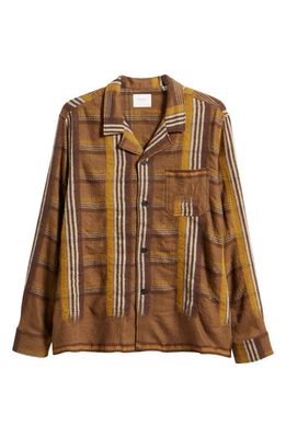 Billy Reid Selvedge Plaid Wool Blend Button-Up Camp Shirt in Brown Multi
