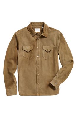 Billy Reid Suede Snap Front Shirt in Olive