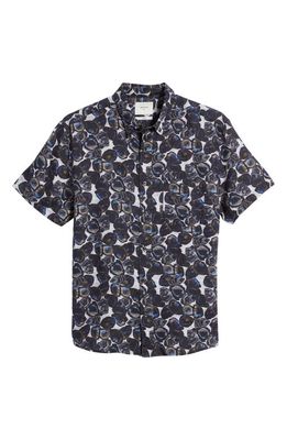 Billy Reid Tuscumbia Oyster Print Short Sleeve Linen Button-Down Shirt in Dark Oyster