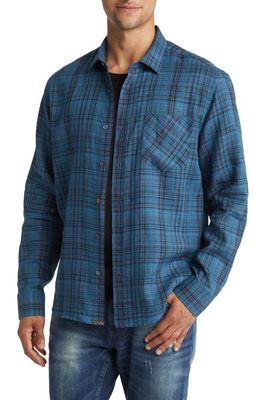 Billy Reid Tuscumbia Plaid Linen Button-Up Shirt in Navy/Blue