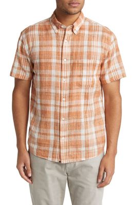 Billy Reid Tuscumbia Plaid Short Sleeve Button-Down Shirt in Clay/Natural