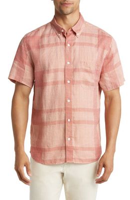 Billy Reid Tuscumbia Plaid Short Sleeve Linen Button-Down Shirt in Clay/White