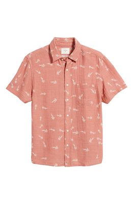 Billy Reid Tuscumbia Short Sleeve Button-Up Shirt in Clay/Natural