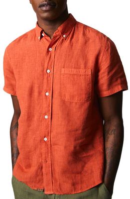 Billy Reid Tuscumbia Standard Fit Short Sleeve Linen Button-Down Shirt in Clay