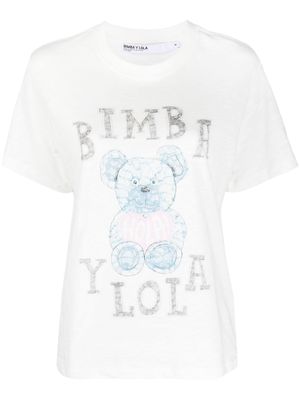 Bimba y Lola bear drawstring print T-shirt - White