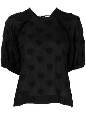 Bimba y Lola Double-Fabric heart-embroidered T-shirt - Black