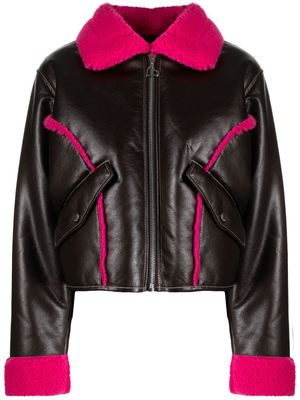 Bimba y Lola faux-leather faux-shearling edge jacket - Brown