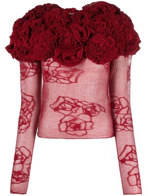 Bimba y Lola floral-motif mesh 3D-knit jumper - Red