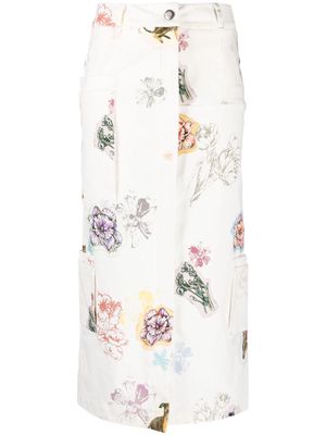 Bimba y Lola floral-print midi straight skirt - White
