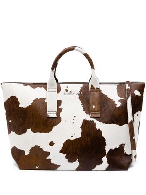 Bimba y Lola large cow-print leather tote bag - Neutrals