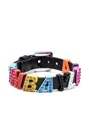 Bimba y Lola logo-lettering leather bracelet - Black
