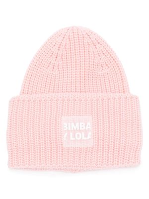 Bimba y Lola logo-patch ribbed-knit beanie - Pink