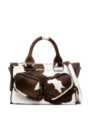 Bimba y Lola medium Pocket cow-print leather tote bag - Brown