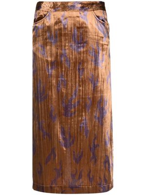 Bimba y Lola metallic-finish printed midi skirt - Brown