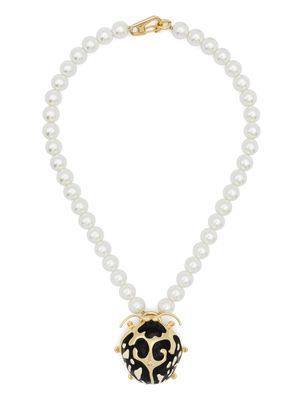 Bimba y Lola scarab-pendant pearl necklace - White
