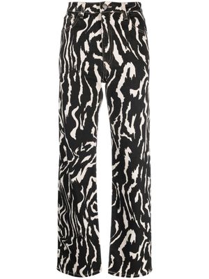 Bimba y Lola Tiger Liquid-print high-rise straight-leg jeans - Black