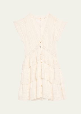 Binselle Tiered Ruffle Lace Short-Sleeve Mini Dress