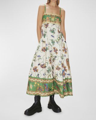 Birdie Floral Linen Spaghetti-Strap Midi Sundress