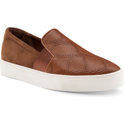 Birdies Swift Slip-On Sneaker in Cognac Embossed Leather 