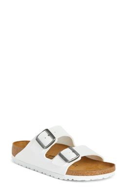 Birkenstock Arizona Birko-Flor Slide Sandal in White Synthetic Leather