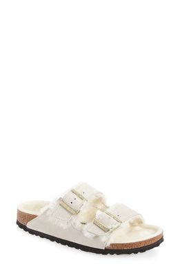 Birkenstock Arizona Genuine Shearling Lined Slide Sandal in Antique White/Antique White