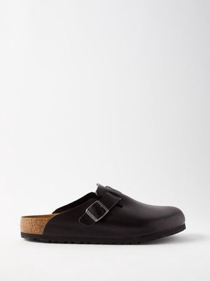 Birkenstock - Boston Leather Backless Loafers - Mens - Black
