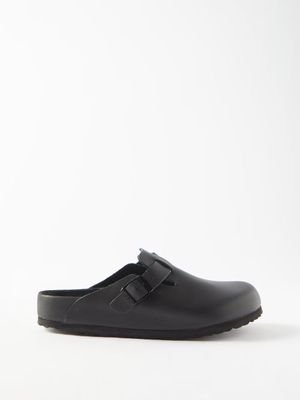 Birkenstock - Boston Leather Backless Loafers - Womens - Black