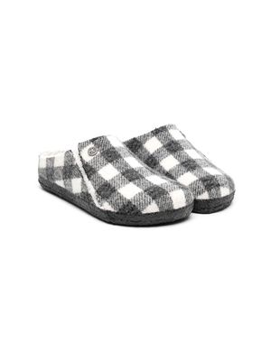 Birkenstock Kids plaid-check wool slippers - White