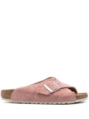 Birkenstock logo-embossed suede sliders - Pink