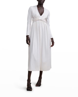 Birnam Front-Twist Pleated Long-Sleeve Midi Dress