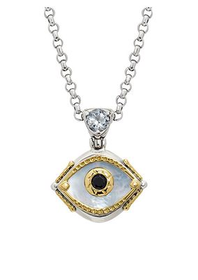 Birthstone 18K Gold, Sterling Silver & Multi-Stone April Evil Eye Pendant